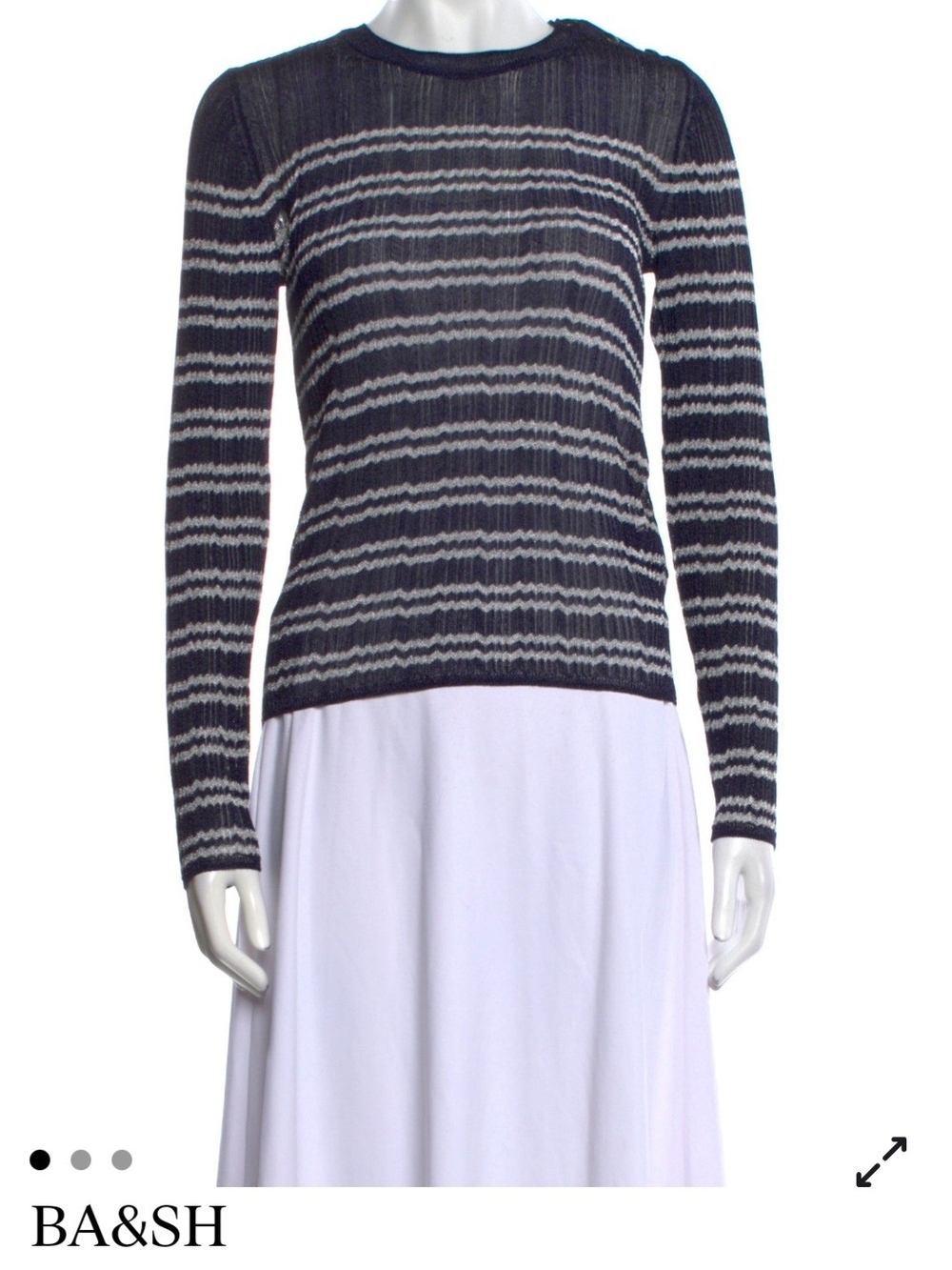 ba&sh Navy and White Striped Crewneck Sweater